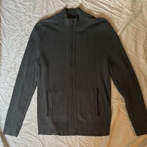 Men's Olive Green Alfani Ribbed Zip-front Sweater, M